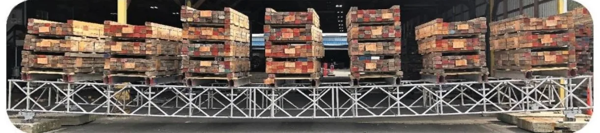 عوارض سقف مؤقت ومواد المسار مكدسة استعداداً للتركيب بالانزلاق في موقع البناء.